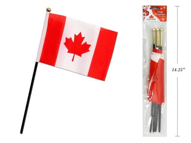 Drapeau du Canada 4 po x 6 po avec bâton (paquet de 4)