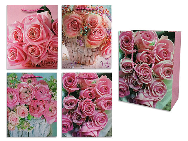 Sac cadeau moyen bouquet de roses brillant