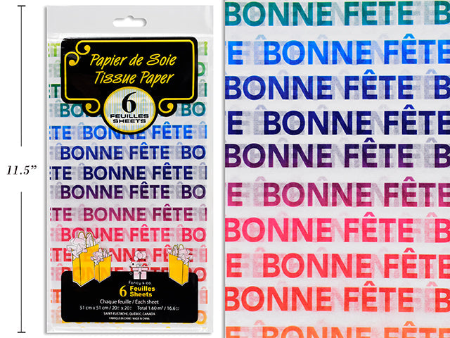 Papier de soie 20 po x 20 po Bonne fête (paquet de 6)