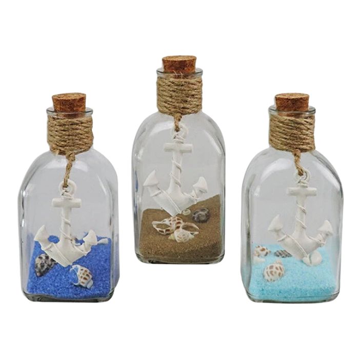 Bouteille décorative 5,5 po avec sable et ancre