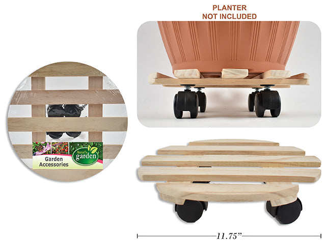 Support à plante en bois 11,75 po sur roulettes