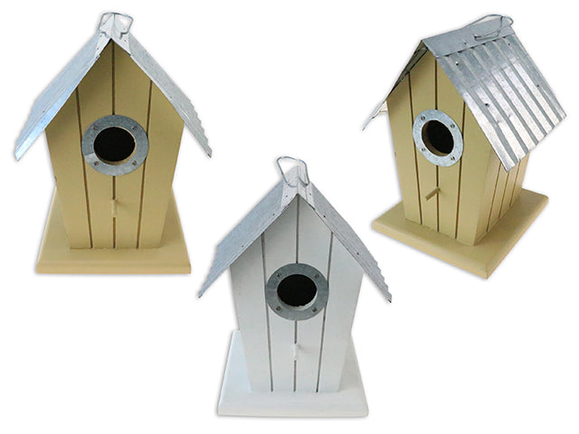 Cabane d'oiseau avec toit en tôle 8,25 po x 5 po x 5 po