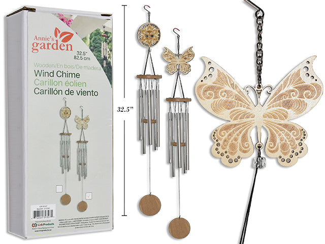 Carillon 32,5 po en bois et métal soleil ou papillon