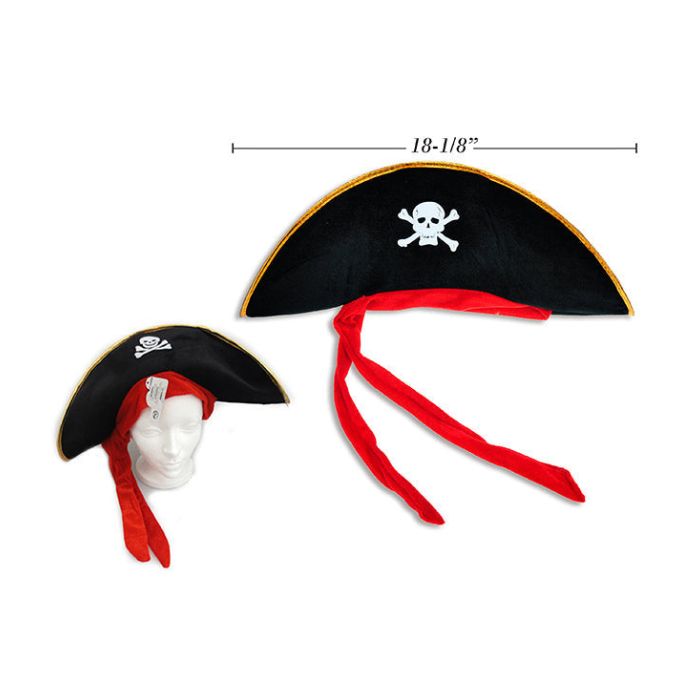 Chapeau de pirate 18 po en velours avec écharpe rouge