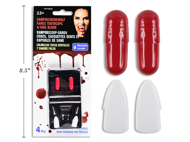 Dents de vampire et 2 capsules de sang