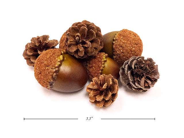 Sac de pommes de pin et noix décoratif 7 morceaux