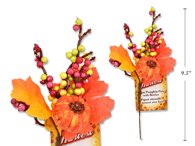 Tige citrouille, baies et feuilles 9 po