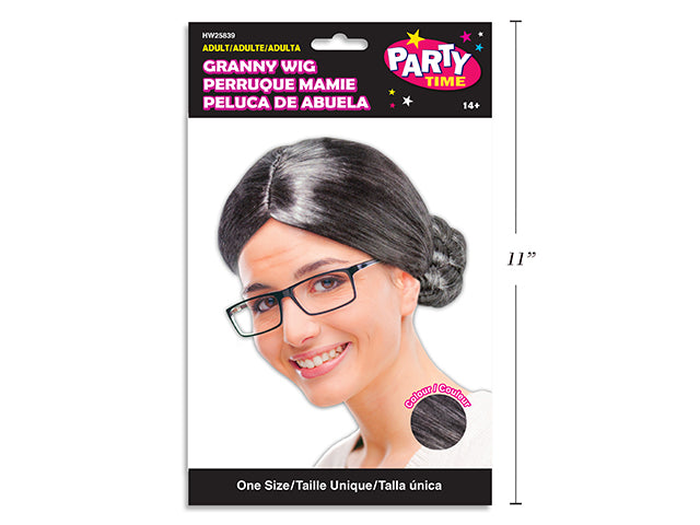 Perruque chignon gris pour adulte