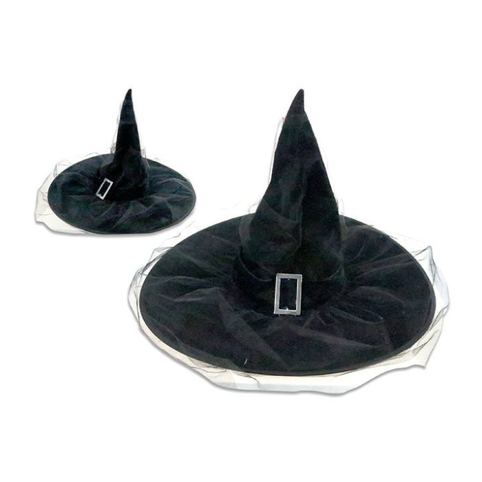 Chapeau de sorcière en velours et voile 20 po