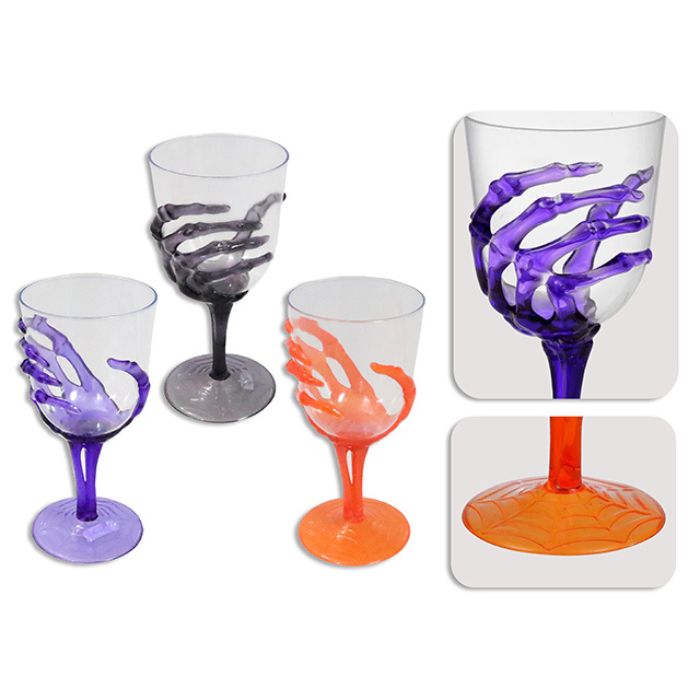 Verre à vin en plastique 430 ml main de squelette