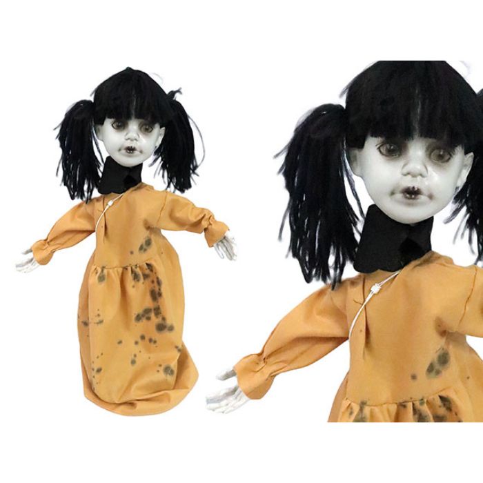 Fille zombie animée 35,5 po activée par le son avec tête 360 degrés