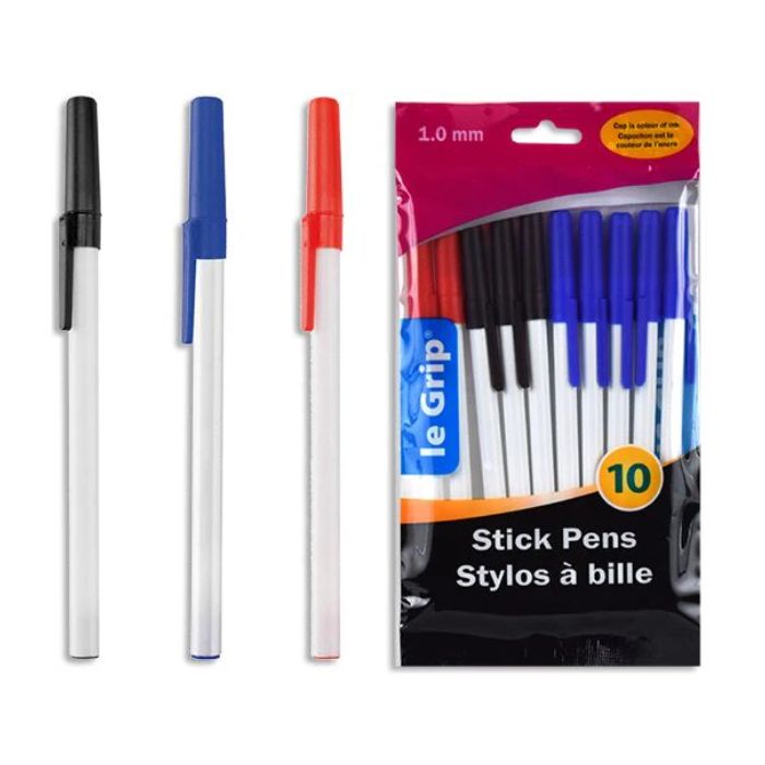 Stylo à bille 1 mm Le Grip bleu, rouge, noir (paquet de 10)