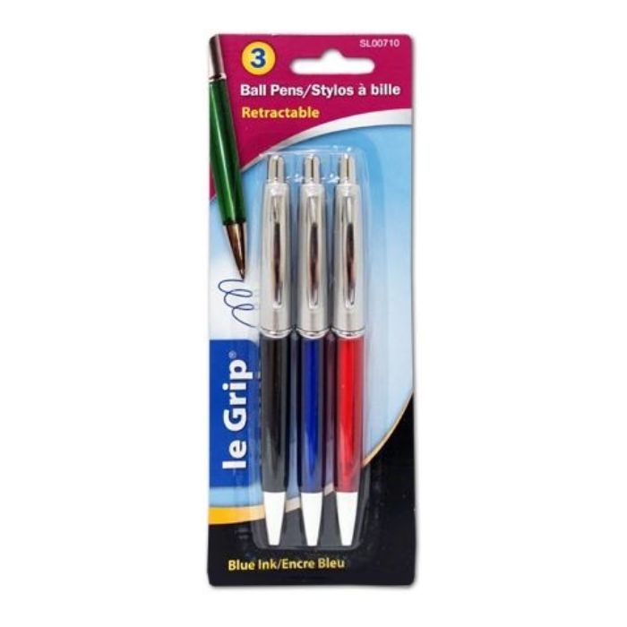 Stylo à bille rétractable le Grip encre bleu (paquet de 3)