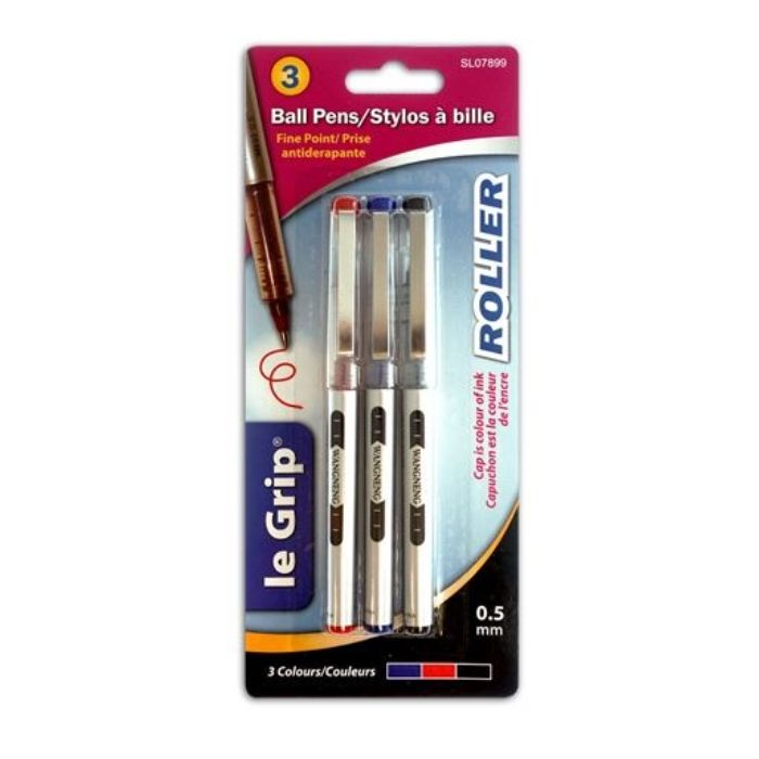 Stylo à bille 0,5 mm Le Grip bleu, noir, rouge (paquet de 3)