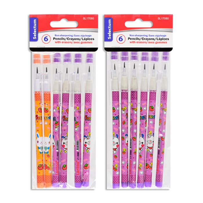 Crayon sans aiguisage avec motif (paquet de 6)