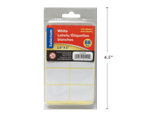 Étiquette blanche autocollante 1,5 po x 1 po (paquet de 88)