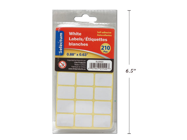 Étiquette blanche autocollante 0,88 po x 0,63 po (paquet de 210)