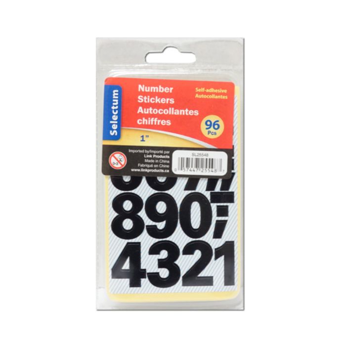 Chiffre autocollant 1 po noir (paquet de 96)