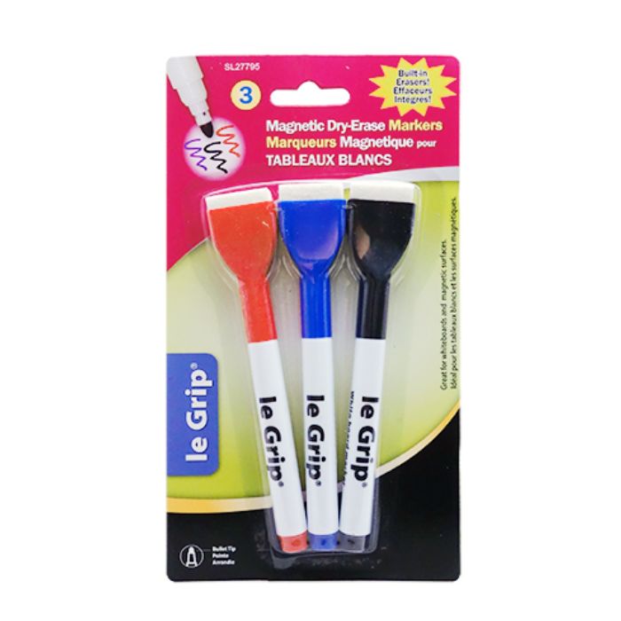 Marqueur magnétique à tableau blanc le Grip bleu, noir, rouge (paquet de 3)