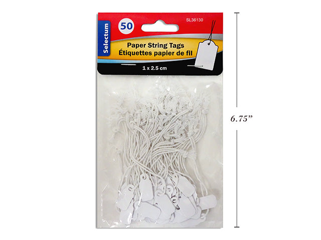 Étiquette en papier 1 cm x 2,5 cm avec ficelle (paquet de 50)