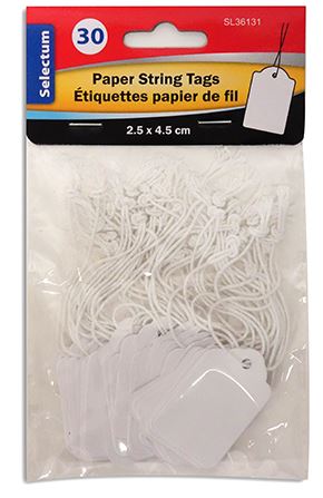 Étiquette en papier 2,5 cm x 4,5 cm avec ficelle (paquet de 30)