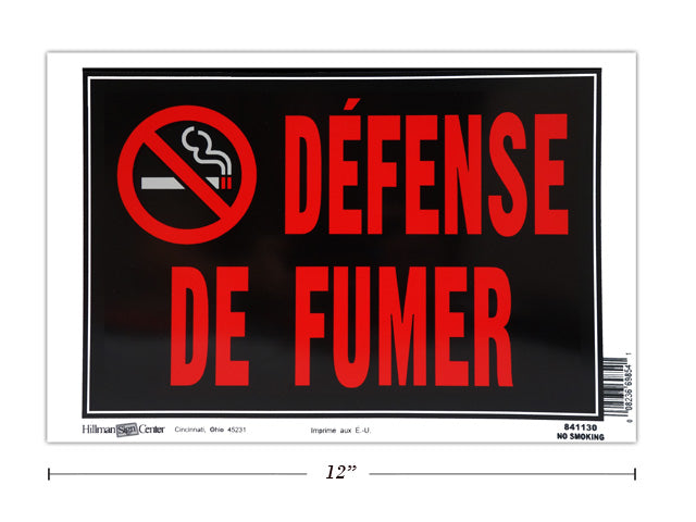 Affiche 8 po x 12 po défense de fumer