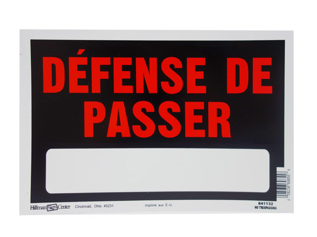 Affiche 8 po x 12 po défense de passer