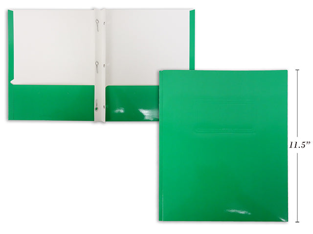Duo-tang ciré avec pochettes vert