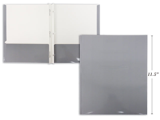 Duo-tang ciré avec pochettes gris