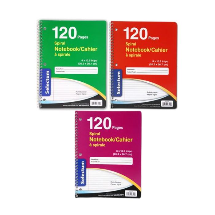 Cahier spirale 8 po x 10,5 po 120 pages Selectum