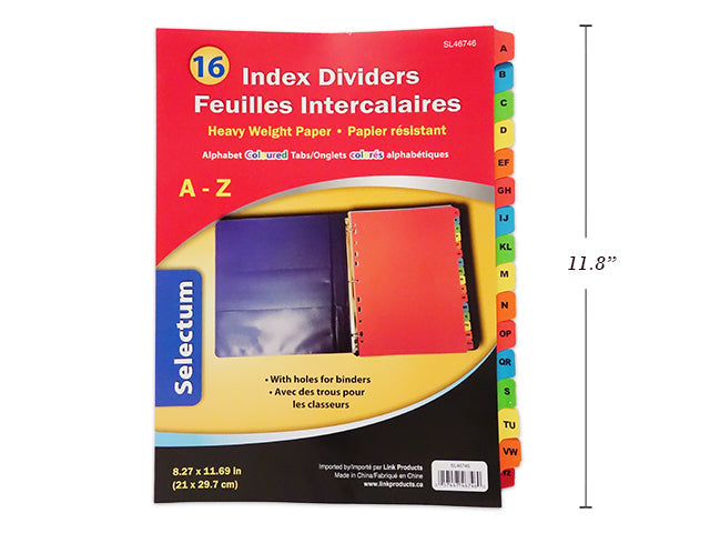 Feuille intercalaire en carton alphabétique (paquet de 16)