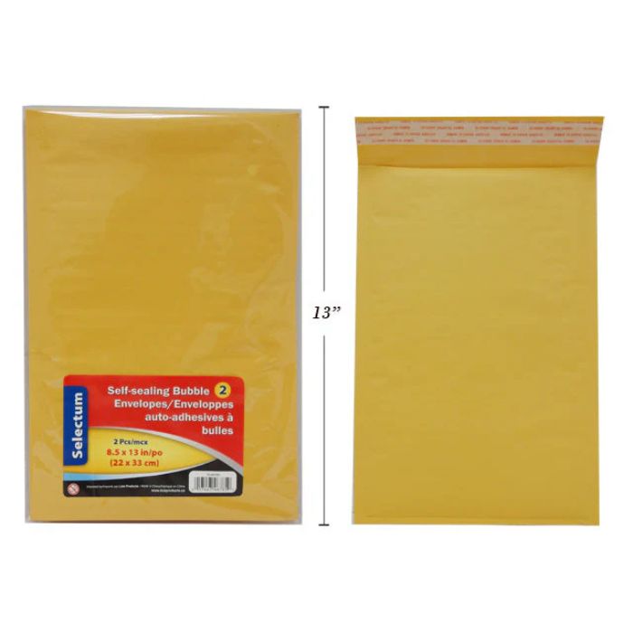 Enveloppe à bulle 8,5 po x 13 po jaune (paquet de 2)