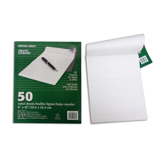 Tablette d'écriture lignée 8 po x 10 po (50 feuilles)