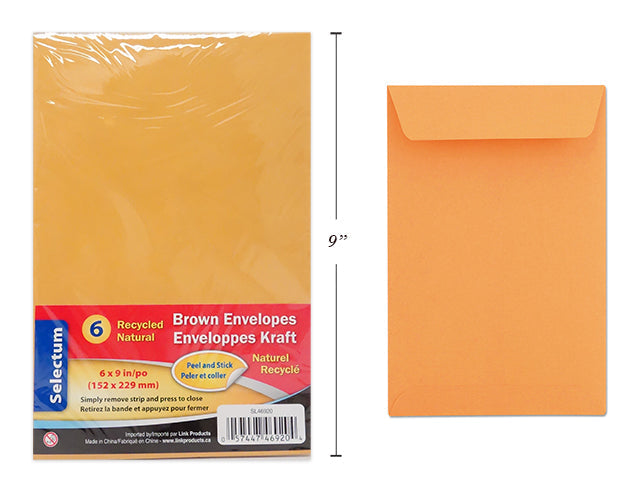 Enveloppe 6 po x 9 po jaune (boîte de 6)