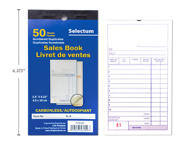 Livret de vente avec duplicata 3,5 po x 6,33 po (paquet de 50)
