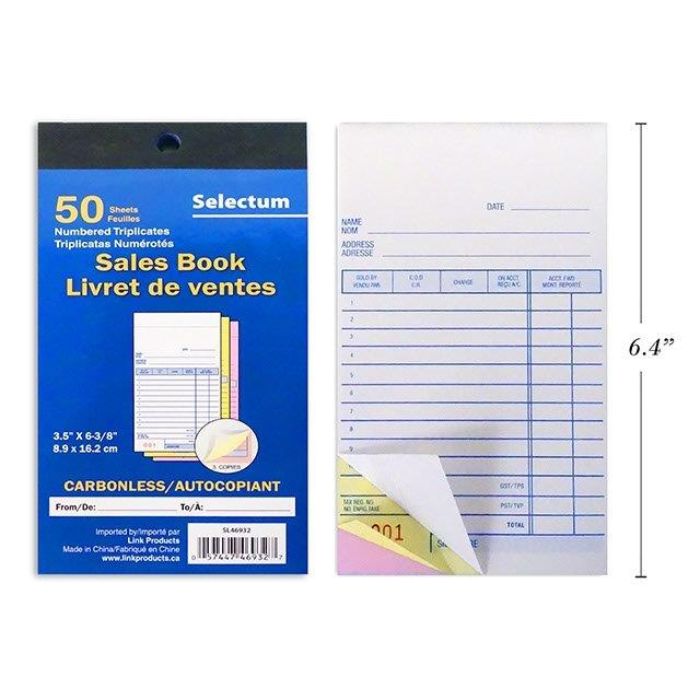 Livret de vente avec triplicata 3,5 po x 6,38 po (paquet de 50)