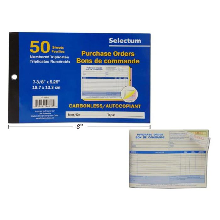 Livret de bon de commande avec triplicata 7,4 po x 5,25 po (paquet de 50)
