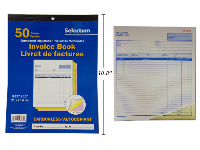 Livret de facture avec triplicata 8,25 po x 10 po (paquet de 50)