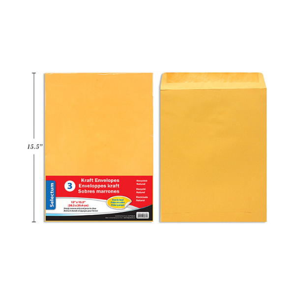 Enveloppe kraft autocollante 10 po x 14 po (paquet de 4)