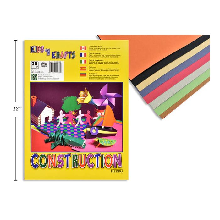 Tablette de papier construction 9 po x 12 po couleur (36 feuilles)