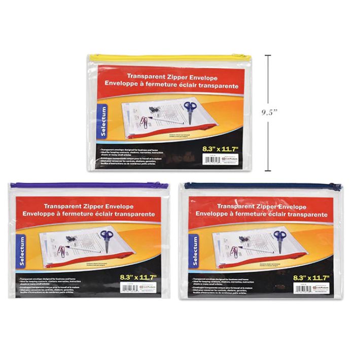 Pochette en plastique 8,3 po x 11,7 po avec glissière Selectum