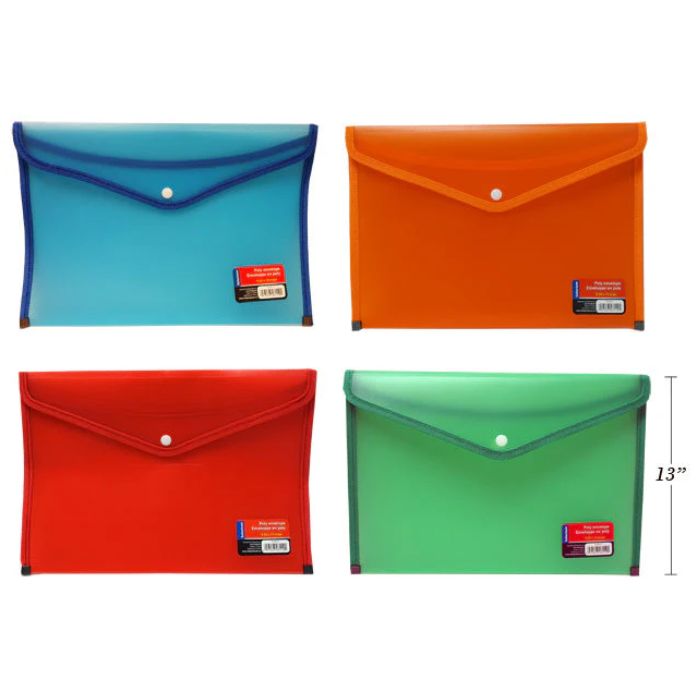 Pochette en plastique 9,5 po x 13 po avec bouton