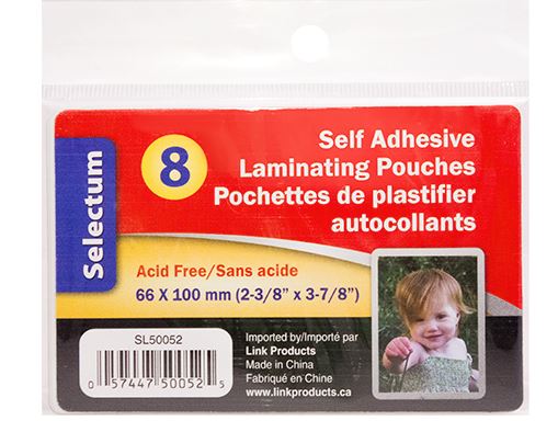 Pochette à plastifier autocollant 2,4 po x 3,9 po (paquet de 8)