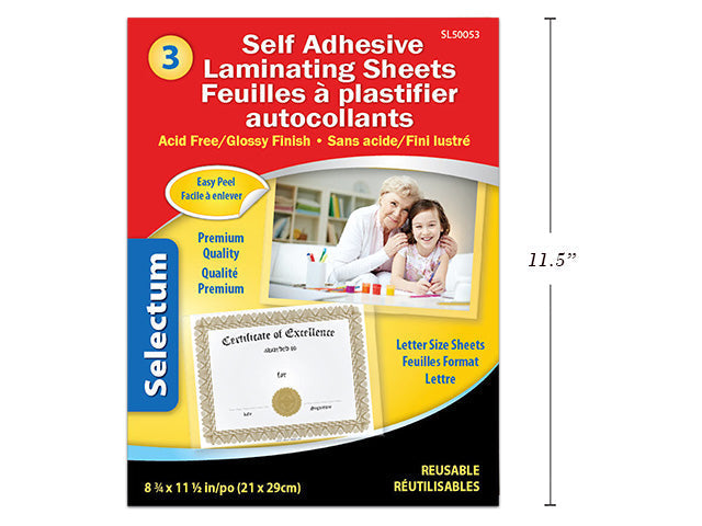 Feuilles à plastifier autocollantes 8,75 po x 11 po (paquet de 3)