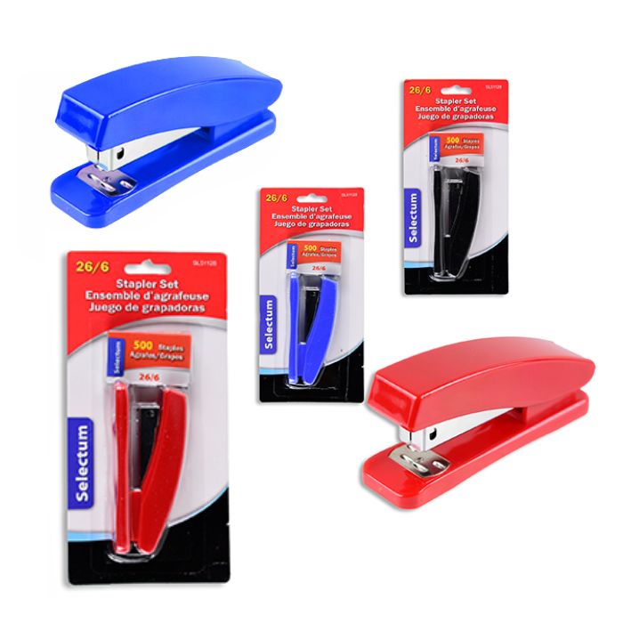 Agrafeuse Selectum 26/6 avec 500 agrafes bleu, noir ou rouge