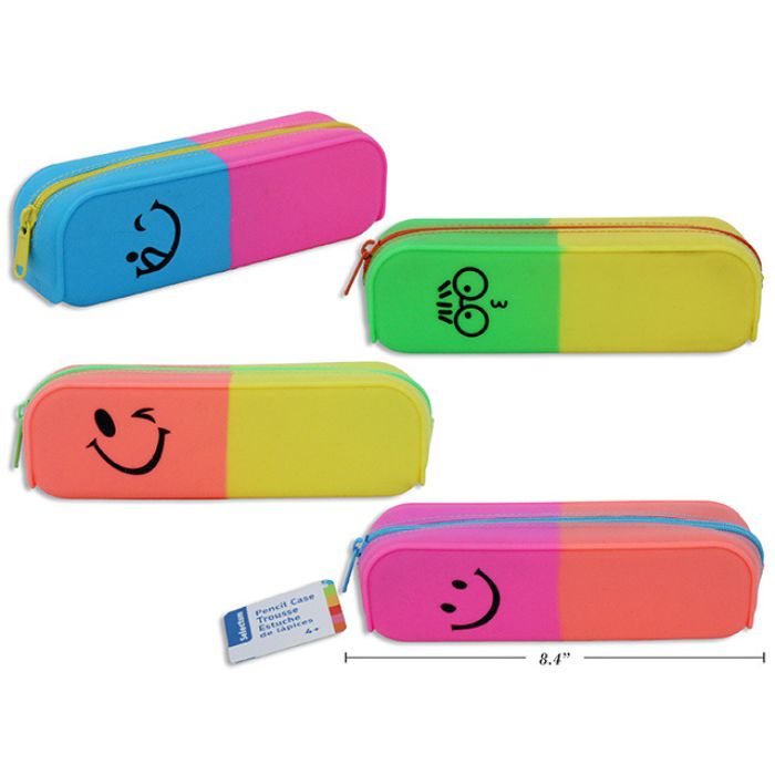 Étui à crayons en silicone 20 cm x 5 cm x 6 cm 2 tons avec emoji