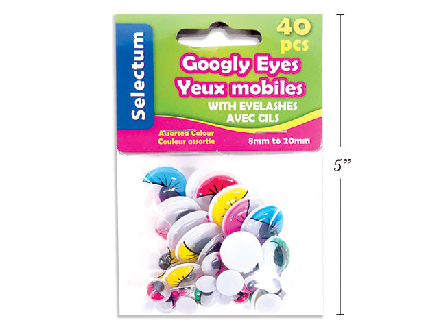 Yeux mobiles à coller avec cils 8-20 mm (paquet de 40)