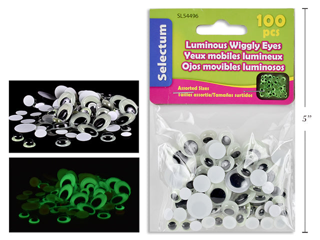 Yeux mobiles luminescents à coller (paquet de 100)