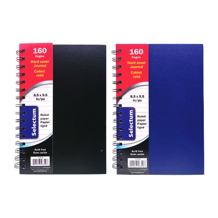 Cahier de notes spirale 8,5 po x 5,5 po bleu ou noir