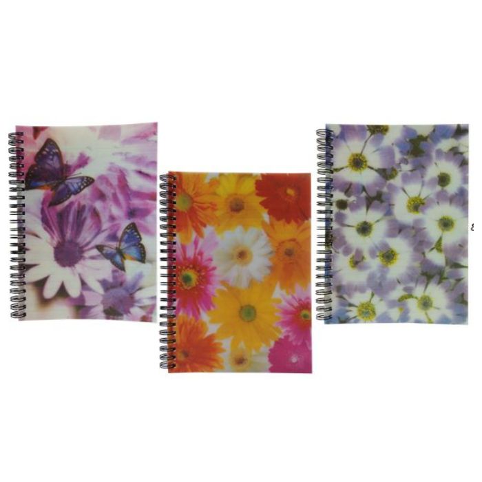 Cahier de notes spirale 7 po x 9 po avec fleur translucide